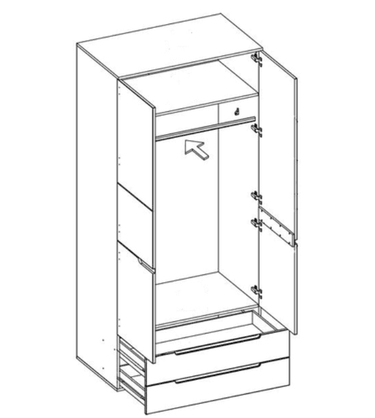 Santino White High Gloss Two-Door, Two-Drawer Wardrobe: Modern Storage Solution - UK Luxury Furniture